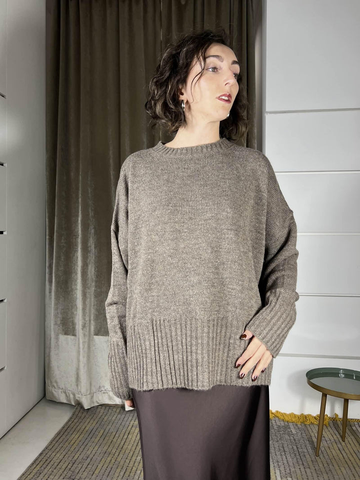 maglione girocollo con coste in misto lana rasata rust W5HMJ87A373RUST TENSIONE IN
