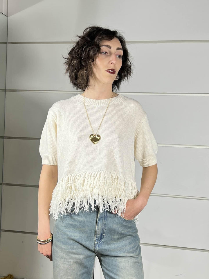 maglia girocollo con frange nel fondo calce V02V0022CALCE PHILIA LOFT