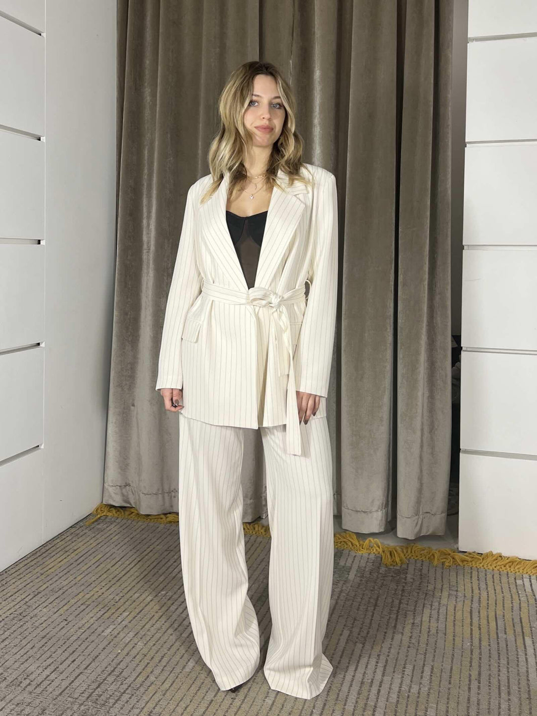 pantalone gessato a palazzo burro e nero TAB0206BURRO VICOLO