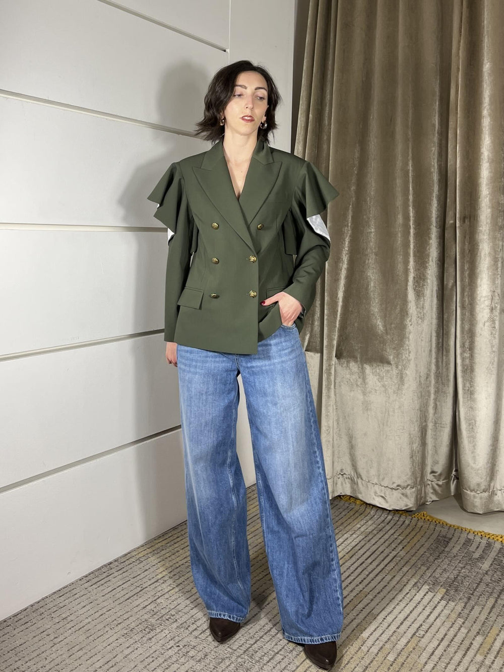 giacca militare doppiopetto con manica volant aperta TAB0627MILITARE VICOLO