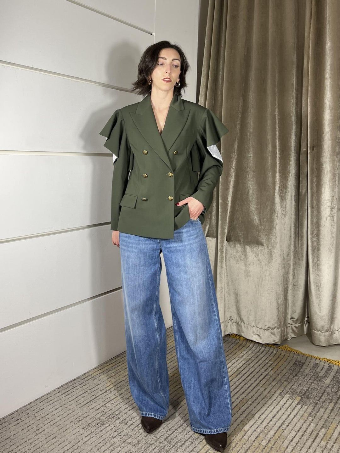 giacca militare doppiopetto con manica volant aperta TAB0627MILITARE VICOLO