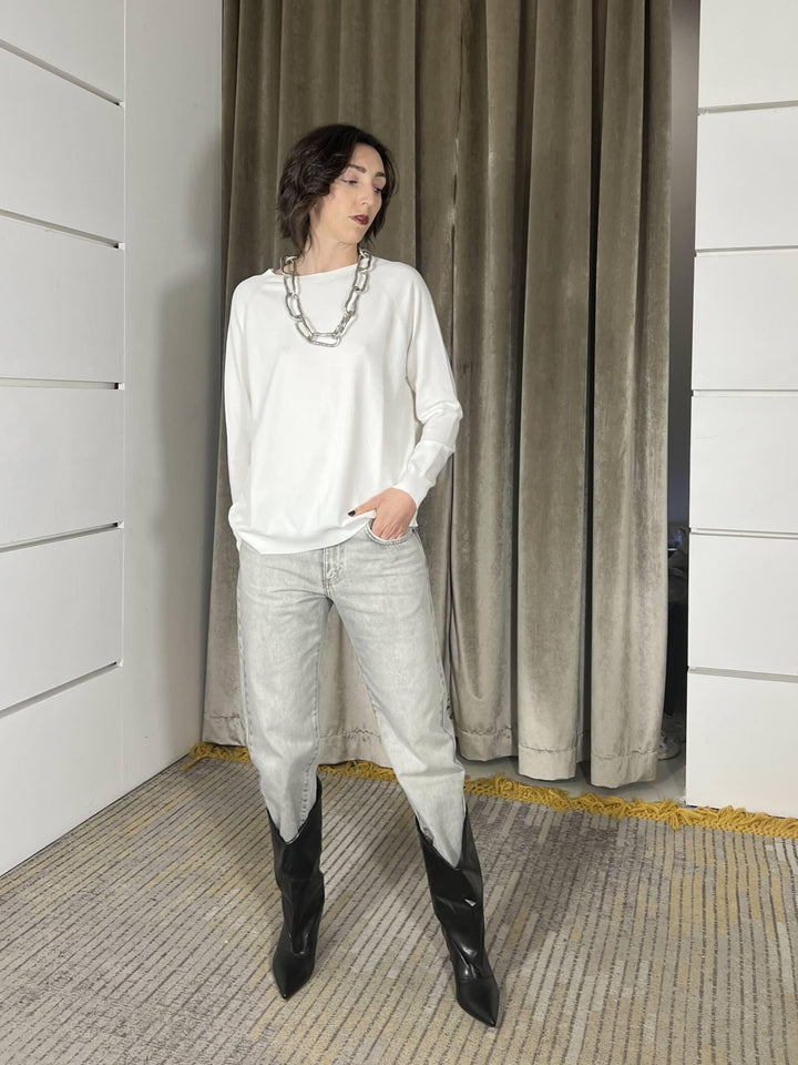 maglia vicolo over in viscosa con scollo a barca latte 2AB2111LATTE VICOLO