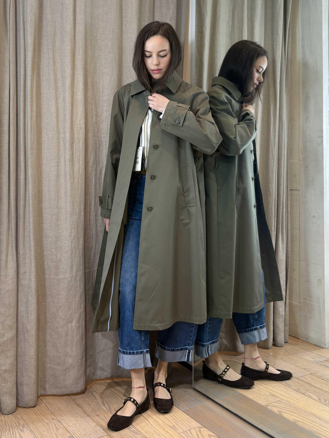 trench lungo verde kaki antigoccia GLEBA002 PENNY BLACK