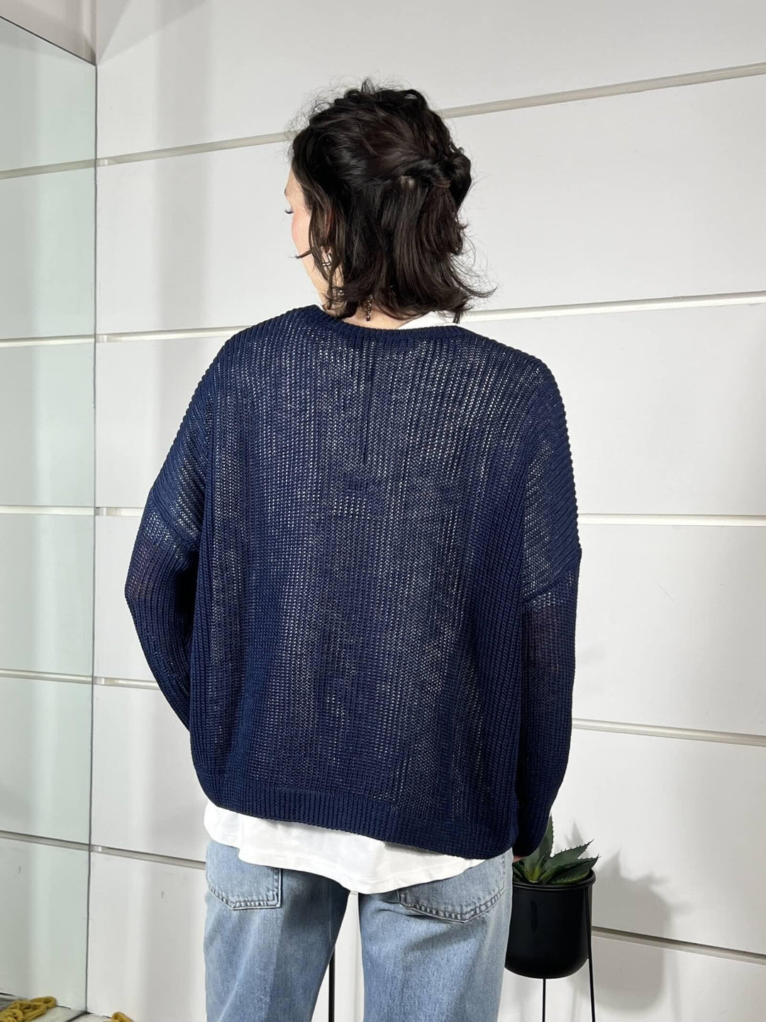maglia blu girocollo manica lunga over misto viscosa XL25267BLU TENSIONE IN