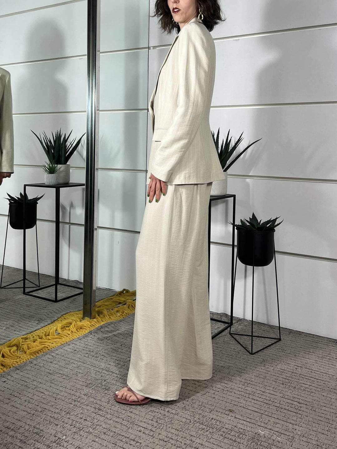 pantalone gessato a palazzo beige SMXP0056BEIGE SUSY MIX
