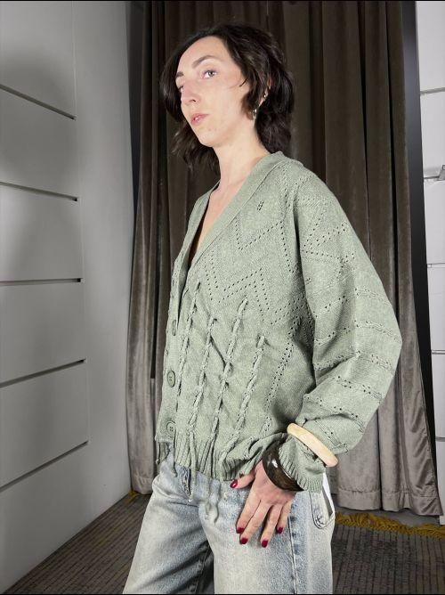 cardigan con frange scollo a v salvia MEV-Q016SALVIA HAVE ONE