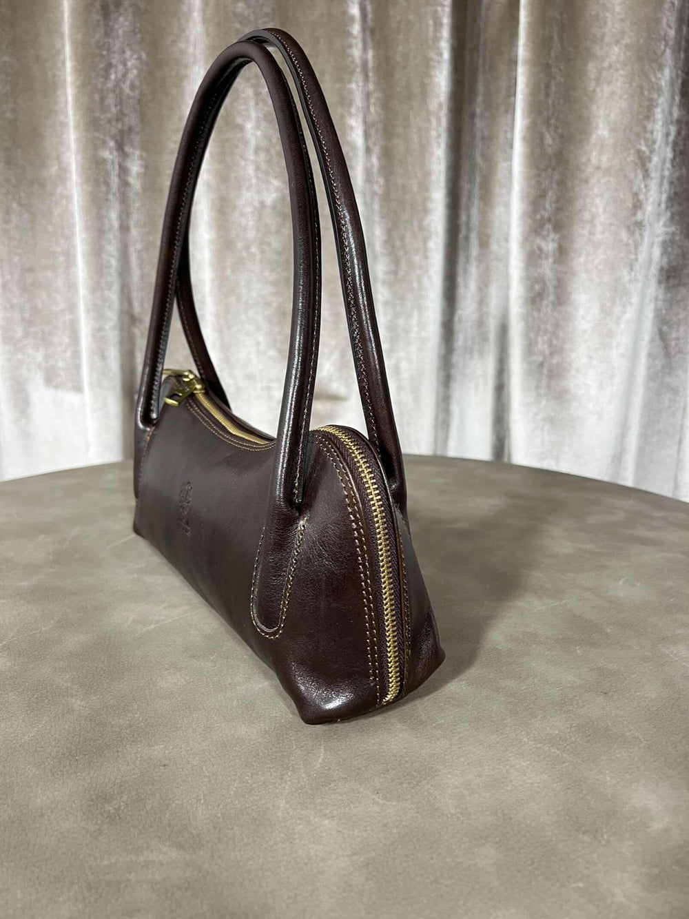 borsa in vera pelle moro con manico interno check effetto vintage 266527MORO FEMME CAFE SELECTION