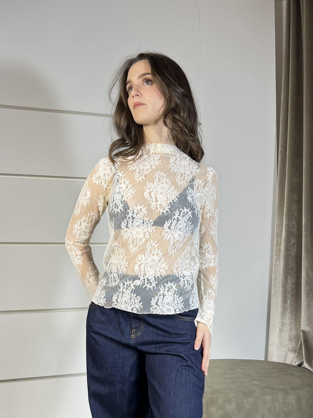 maglia in pizzo con colletto burro MMA-P138BURRO HAVE ONE