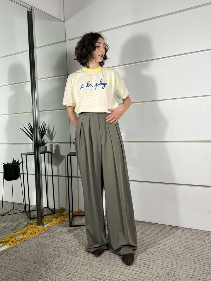 pantalone con pince palazzo in viscosa  salvia 26P4364SALVIA TENSIONE IN
