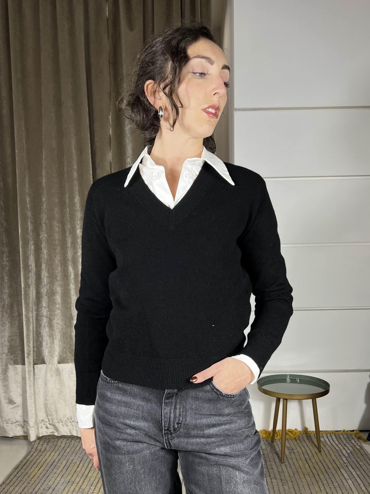 maglione 100% lana scollo a v nero WL180AI25NERO TENSIONE IN