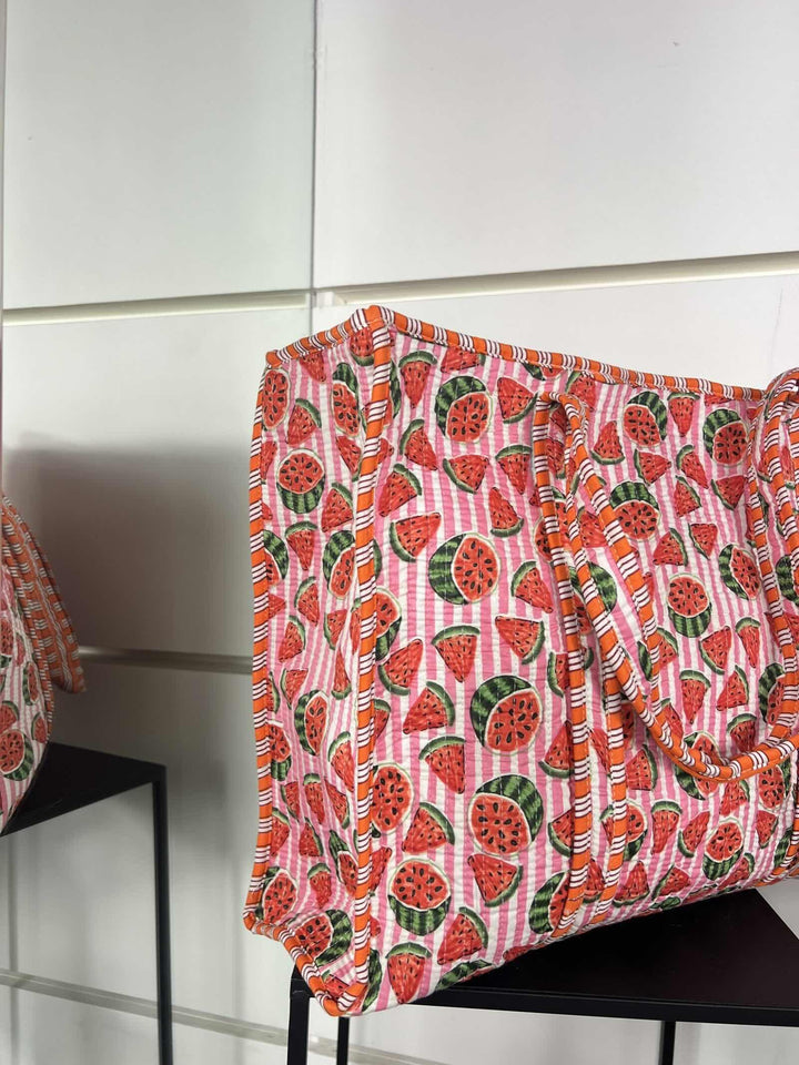 borsa in cotone con stampa anguria rosa CO-B0225ANGURIA/ROSA FEMME CAFE SELECTION