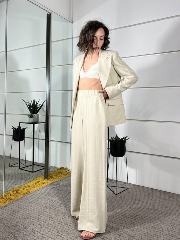 pantalone gessato a palazzo beige SMXP0056BEIGE SUSY MIX