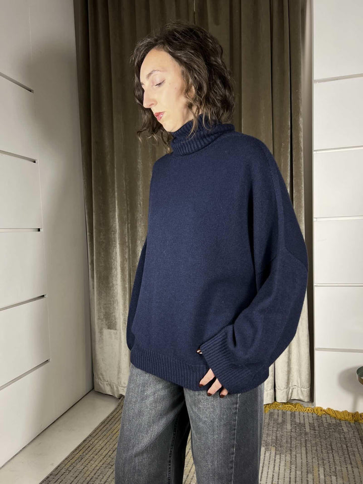 maglione collo alto con coste blu M30258911650 IMPERIAL