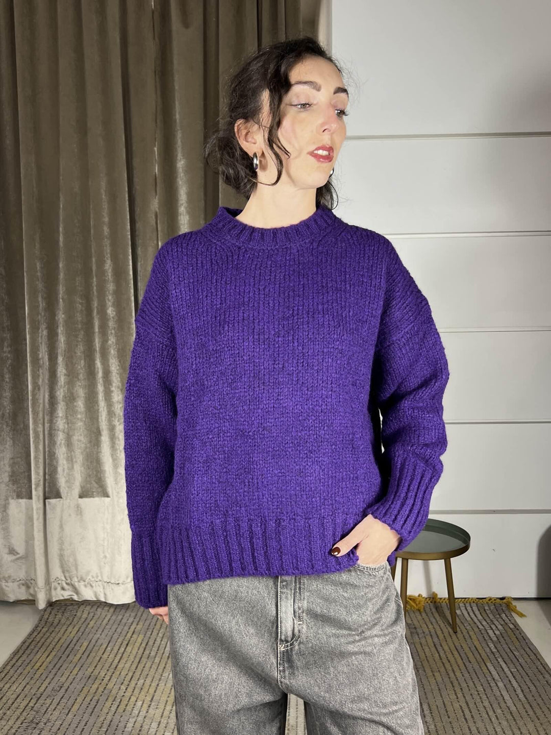 maglione girocollo in misto lana e alpaca viola 33057FVIOLA VICOLO
