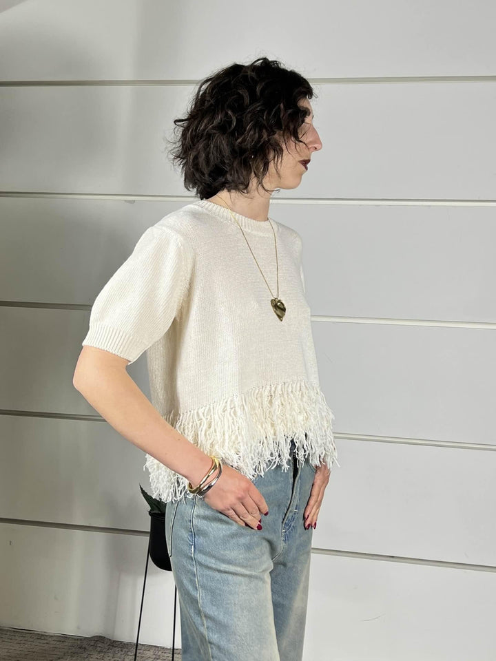 maglia girocollo con frange nel fondo calce V02V0022CALCE PHILIA LOFT