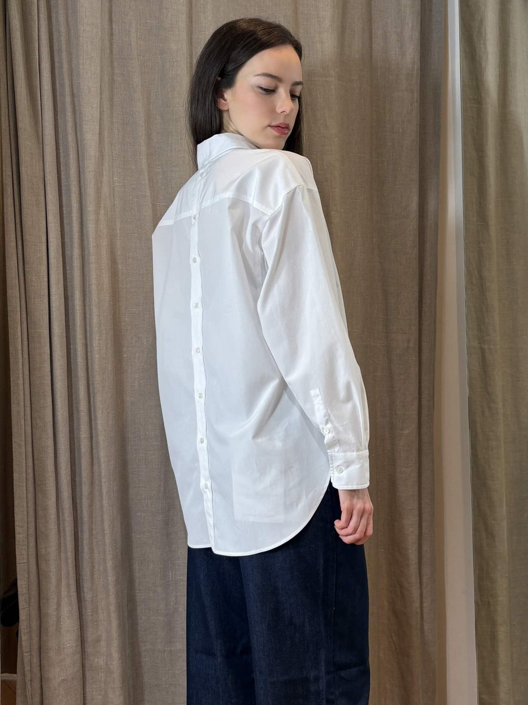camicia bianca over in cotone con bottoni sul retro EDERE001 iBLUES