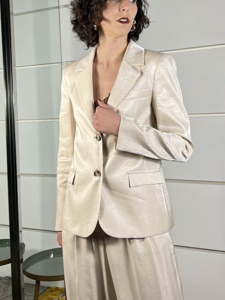 completo laminato giacca e pantalone a palazzo 101551AVORIO SUSY MIX