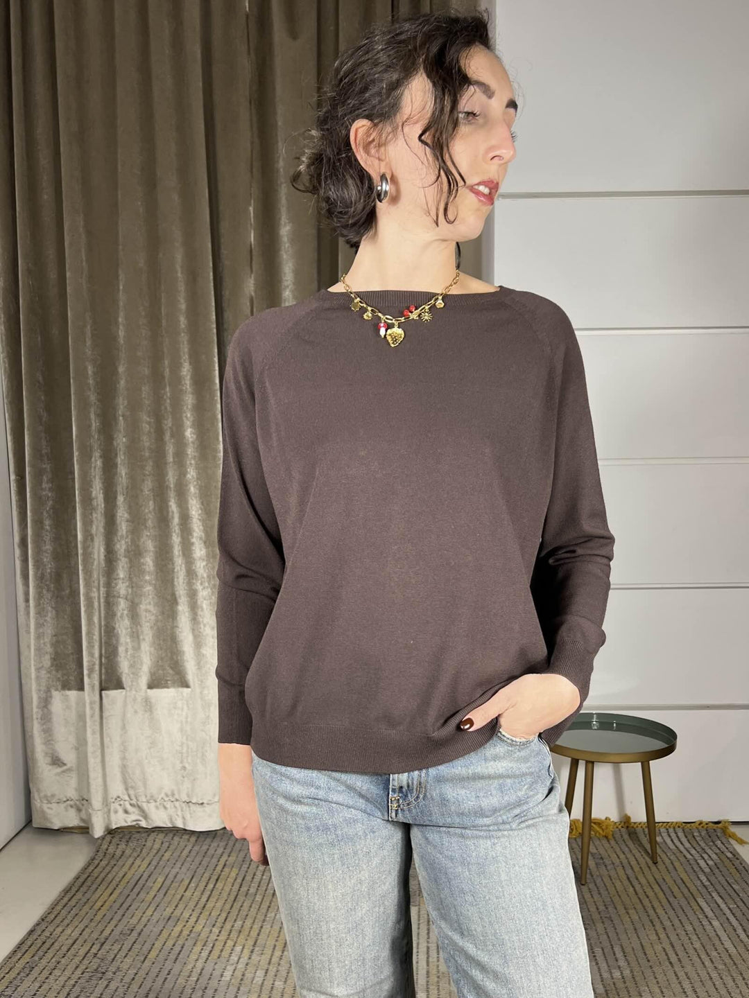 maglia in viscosa over scollo a barchetta moro 22027FMORO VICOLO