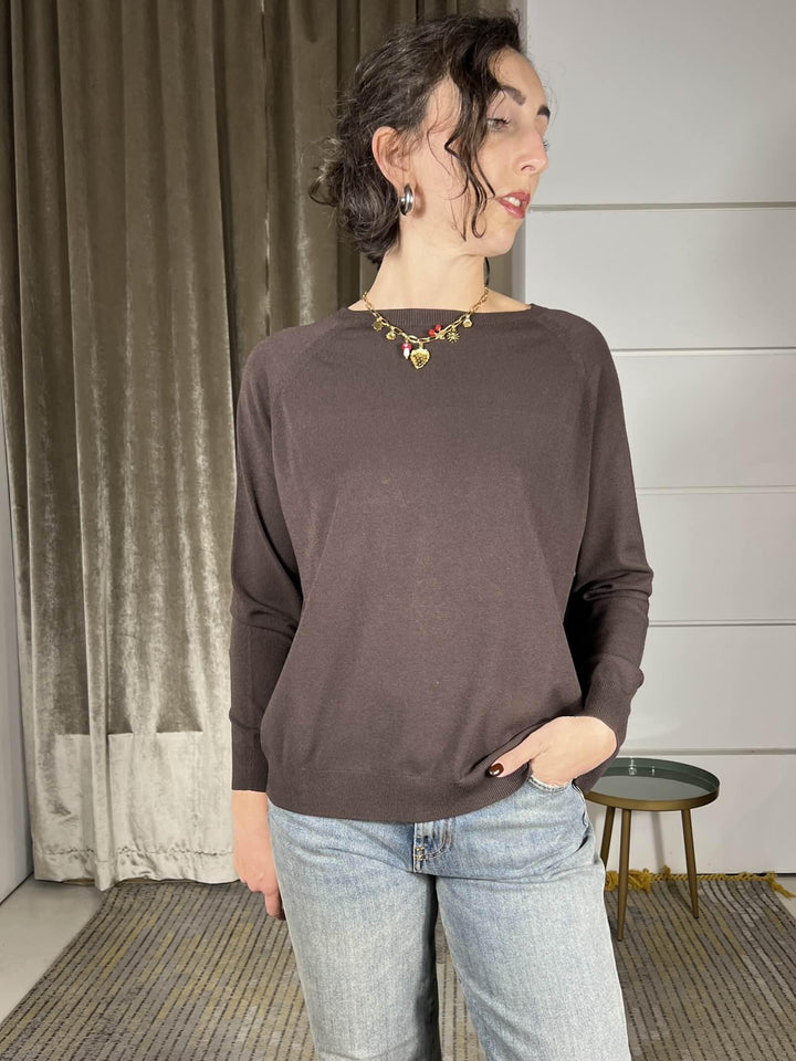 maglia in viscosa over scollo a barchetta moro 22027FMORO VICOLO