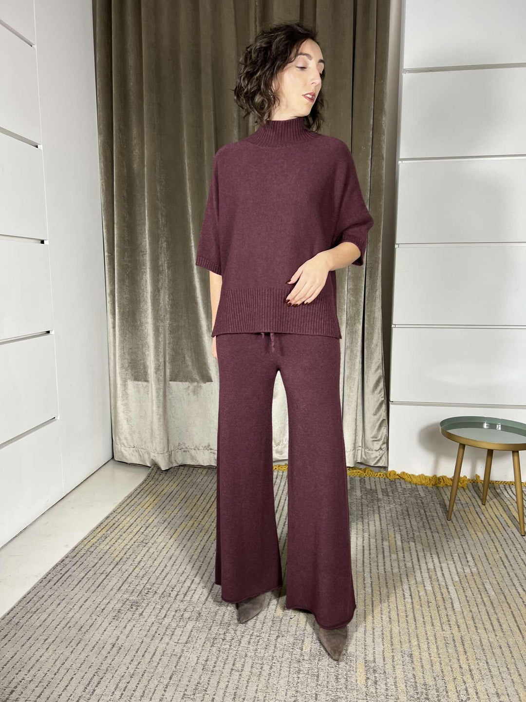 pantalone in maglia a palazzo prugna P30258851480 IMPERIAL