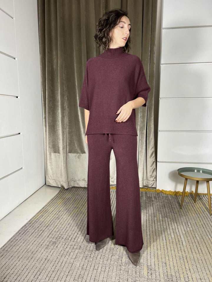 pantalone in maglia a palazzo prugna P30258851480 IMPERIAL