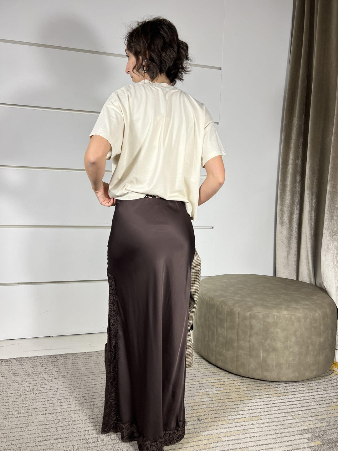 gonna lunga satin in raso con pizzo moro in viscosa GGE-P047MORO HAVE ONE