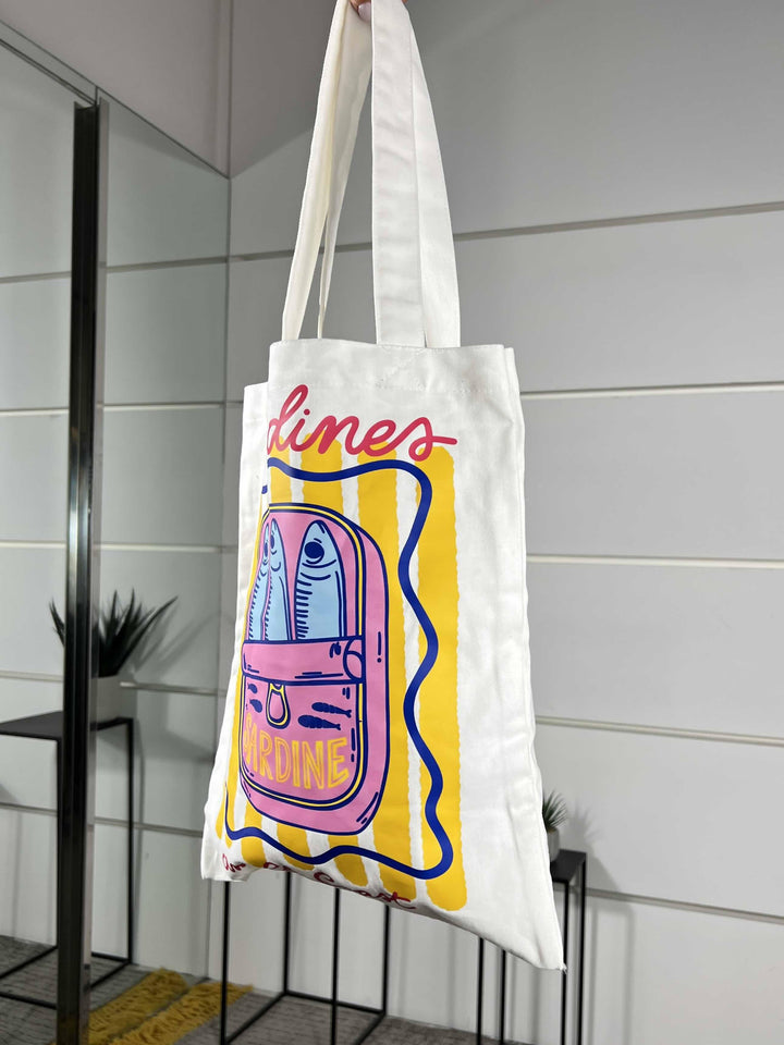 borsa in cotone con stampa sardine 0229SARDINE AMALFI SPICY CAFE