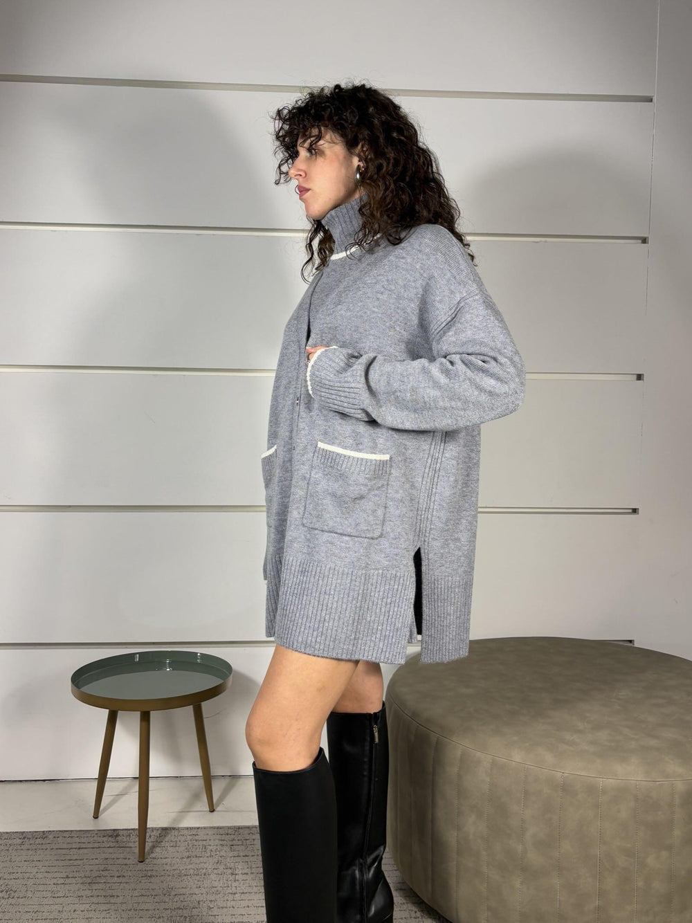 cardigan lungo grigio con scollo a V e bottoni TASMANIA CARDIGANII2 PINKO