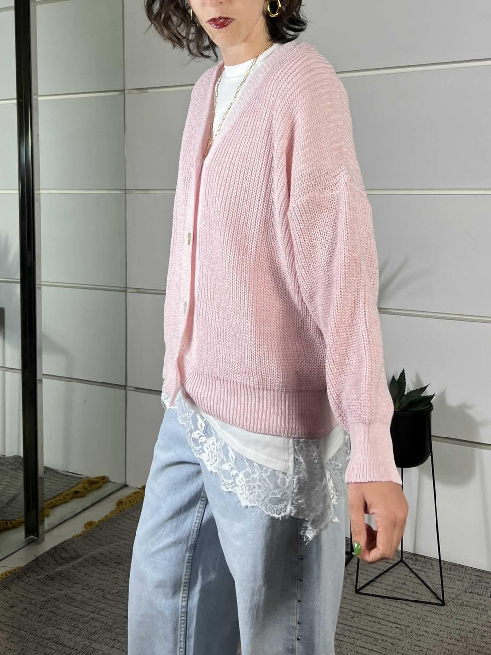 cardigan over costa inglese rosa 21660ROSA SUSY MIX
