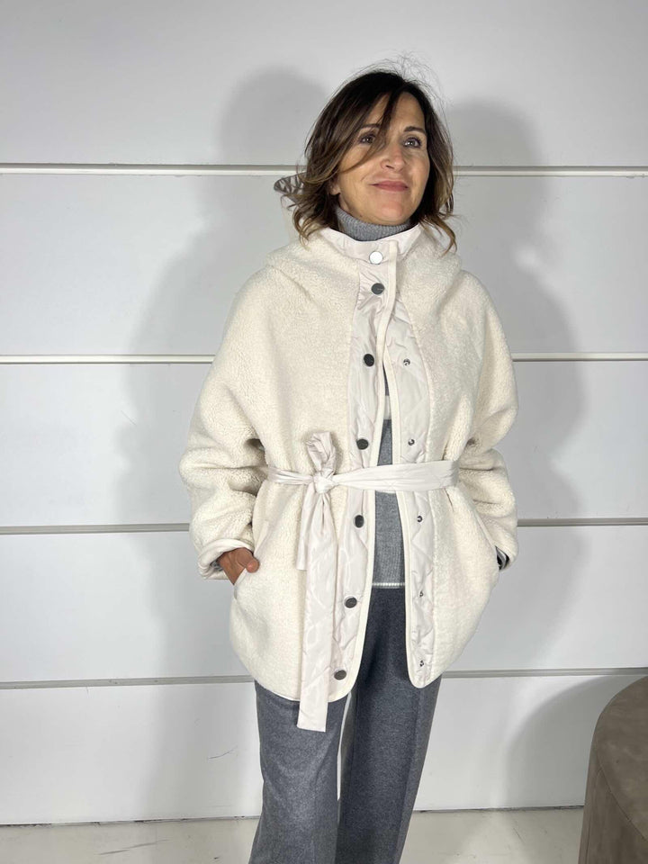 CABAN CORTO BIANCO CIGNO EFFETTO TEDDY CAPPERI CABANC00 PINKO