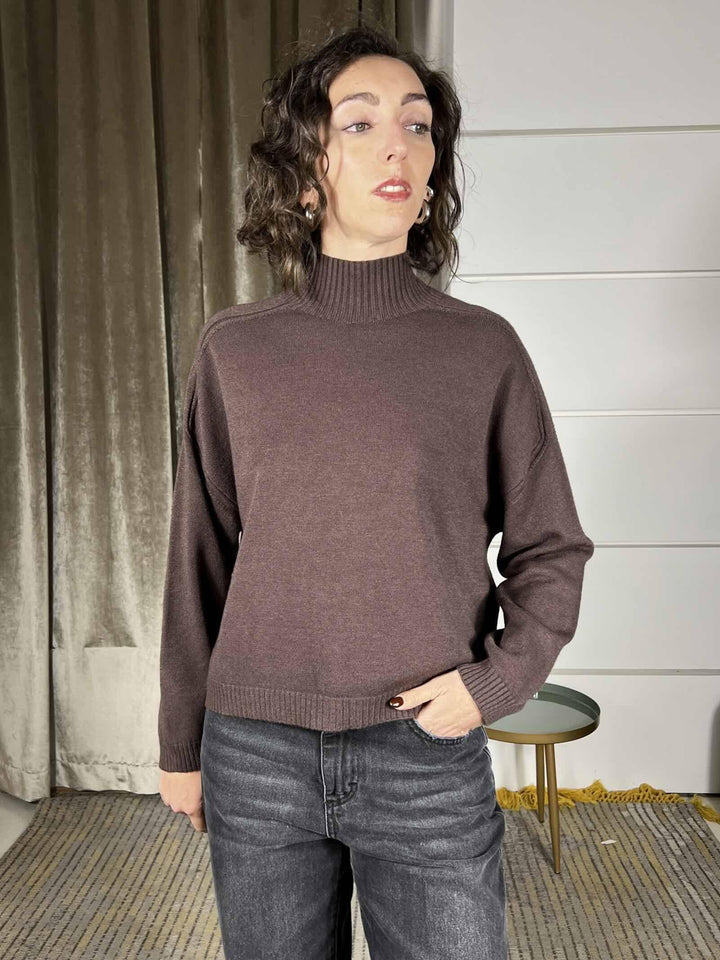 maglia collo alto con coste over, in viscosa moro 77063FMORO VICOLO