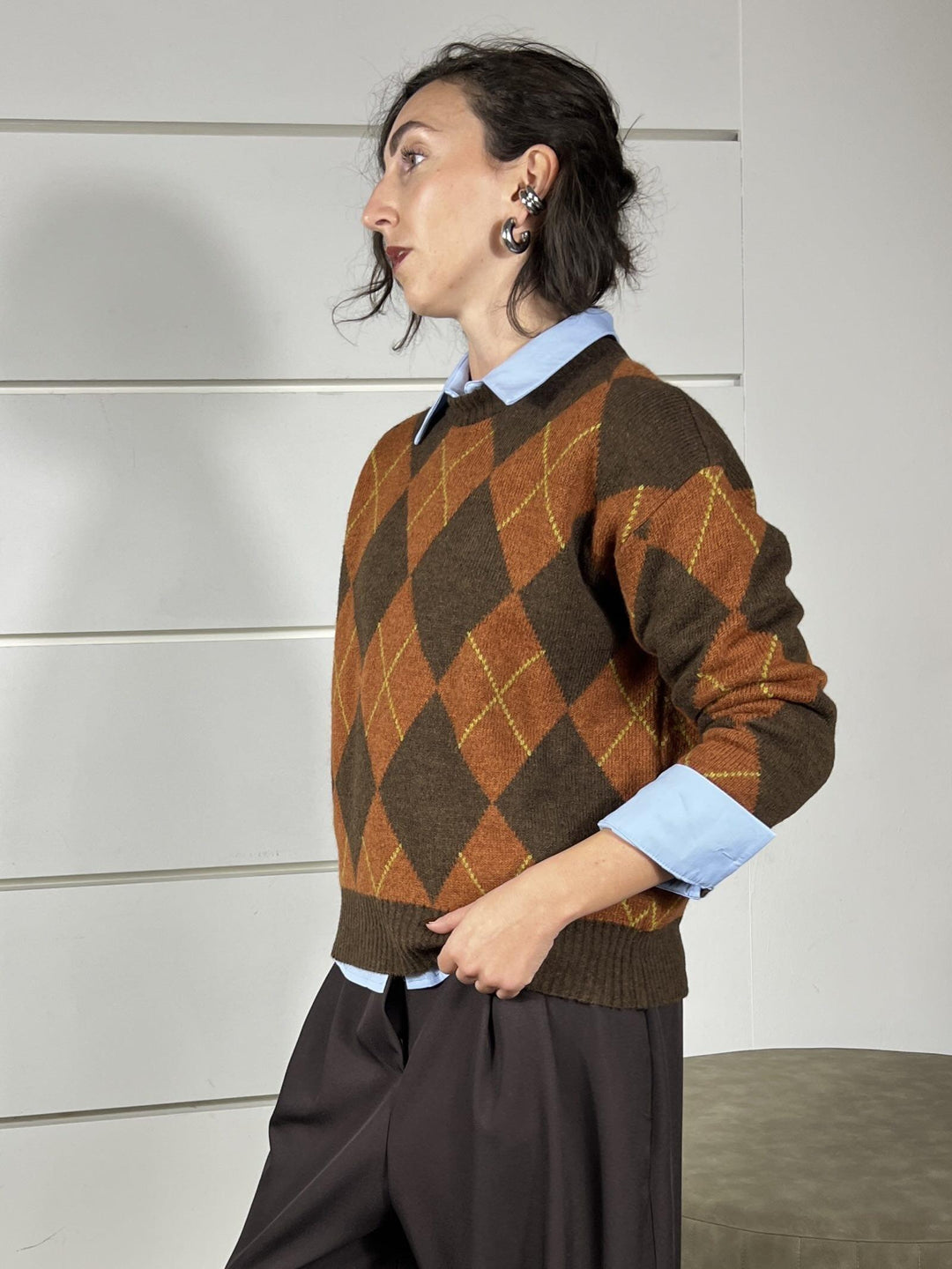 maglione girocollo con rombi moro e arancio 77289FMORO/ARANCIO VICOLO