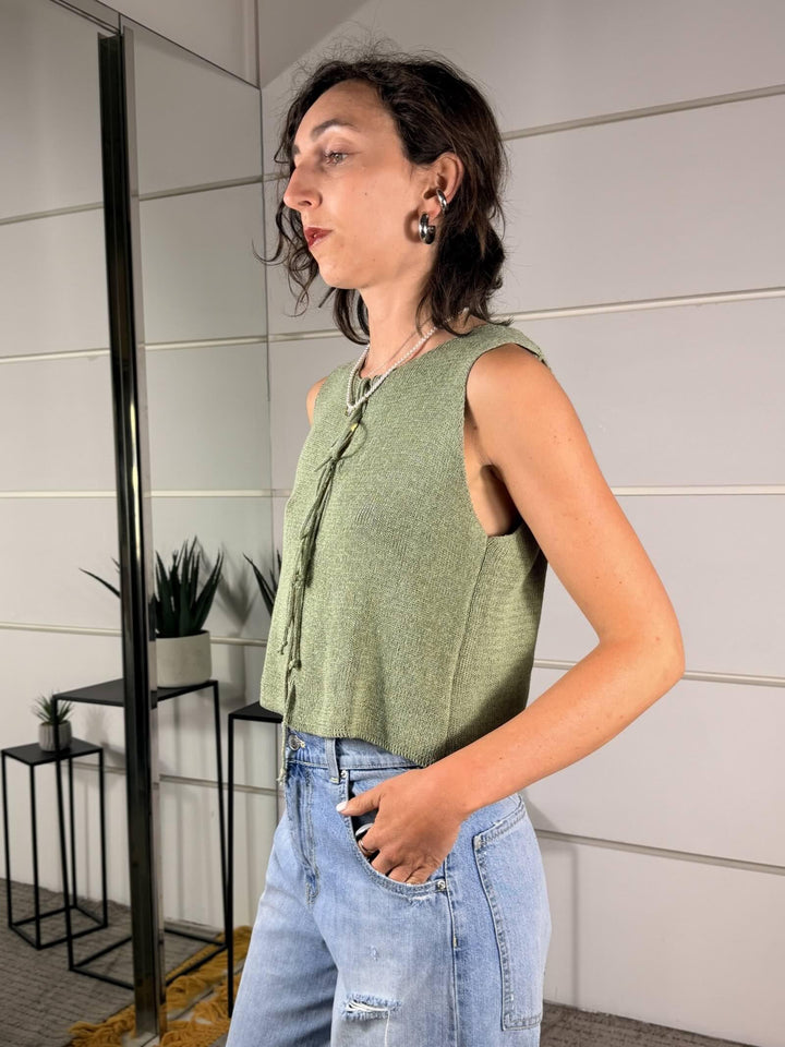 gilet in maglia con fiocchi verde A24416VERDE SPICY CAFE