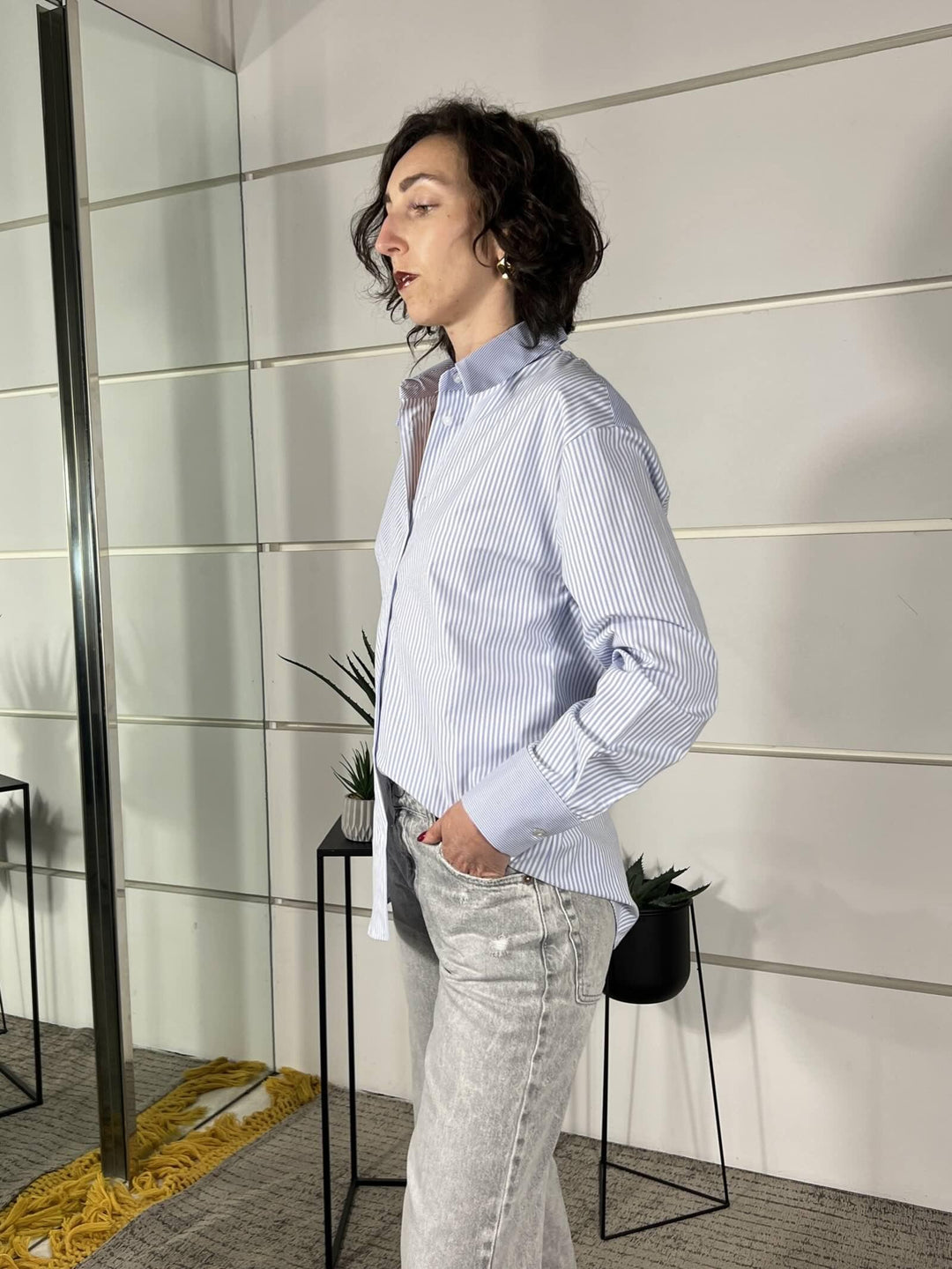 camicia a righe in misto cotone 26C3838CELESTE TENSIONE IN