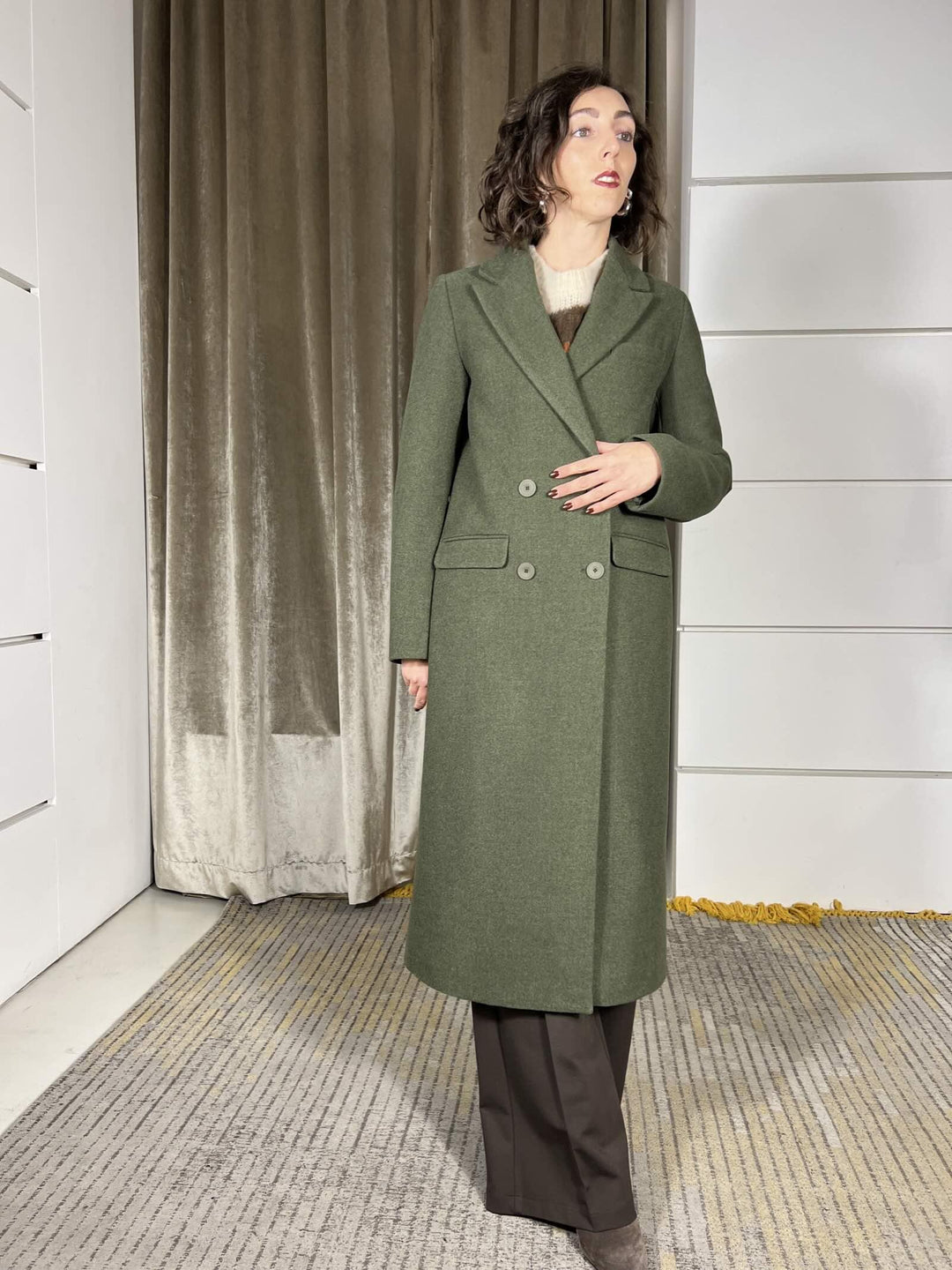 cappotto lungo doppiopetto regolare verde TF1796VERDE VICOLO