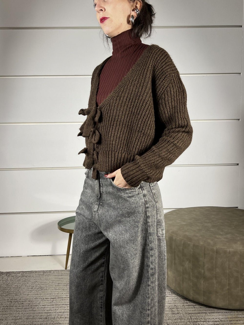 cardigan con fiocchi  moro 59391MORO SUSY MIX