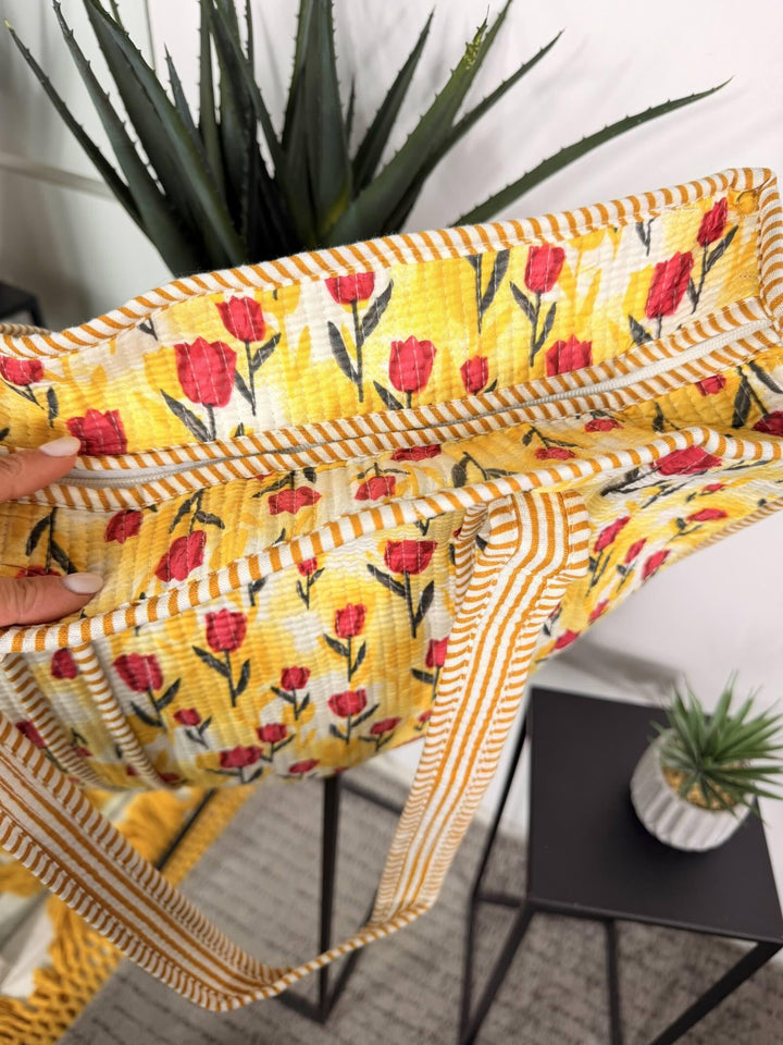 borsa in cotone stampa tulipano gialla CO-B0225TULIPANO/GIALLO FEMME CAFE SELECTION