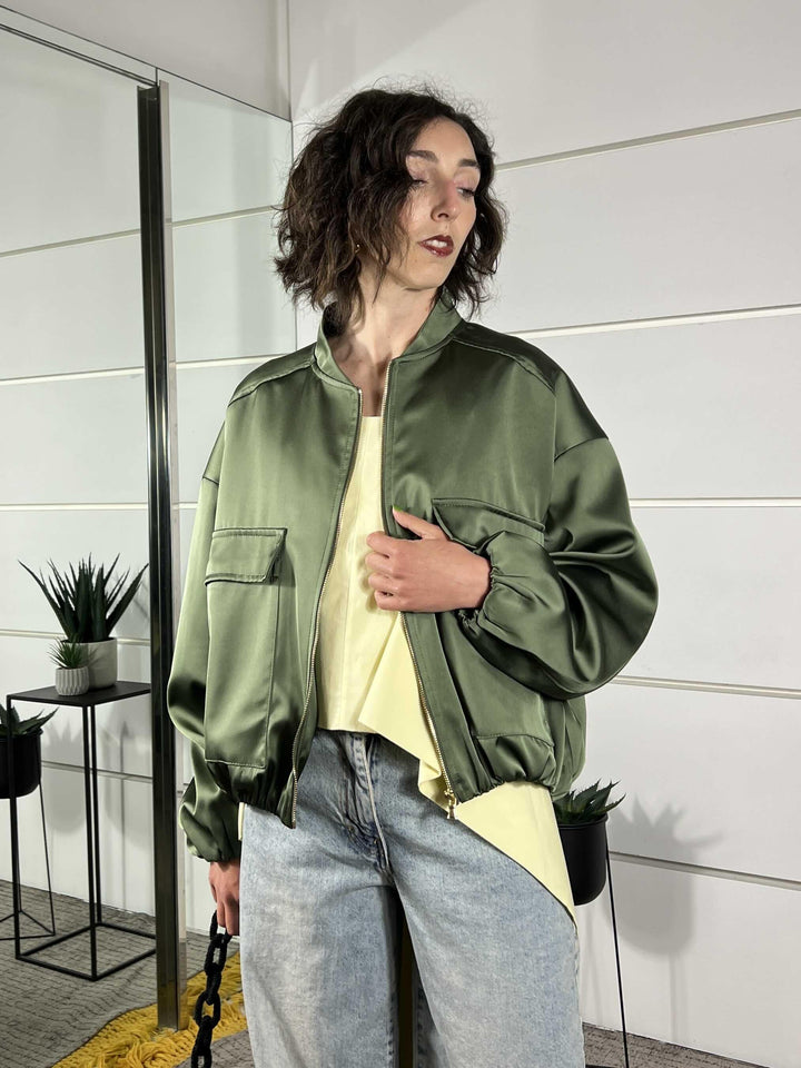 bomber con tasca satin verde TAB0623VERDE VICOLO