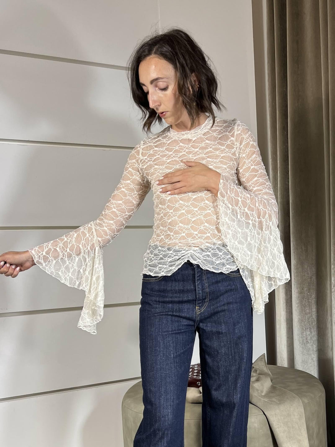 BLUSA IN PIZZO CON MANICA A CALLA BURRO D01E0181BURRO PHILIA LOFT