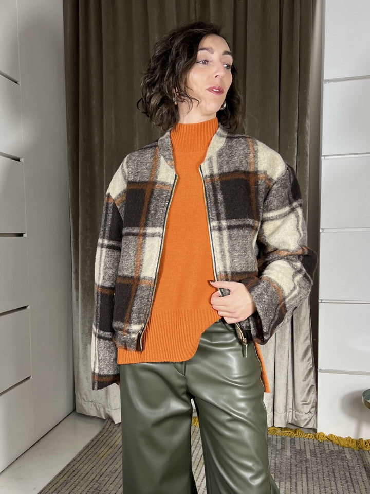 bomber a quadri foderato  in misto alpaca moro e burro KJK-P121MORO/BURRO HAVE ONE