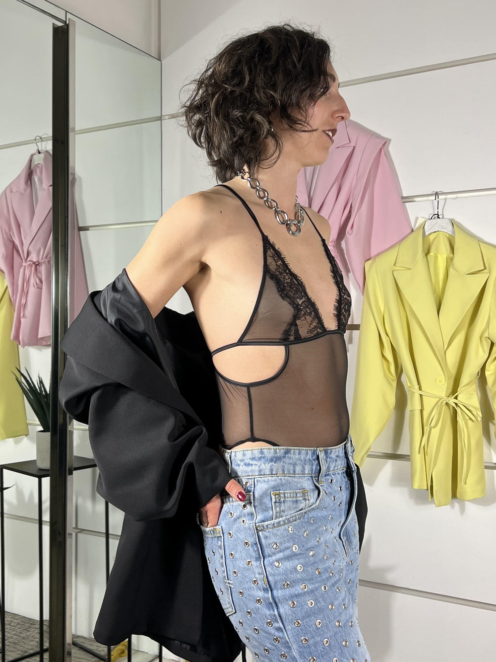 body nero in tulle con inserti in pizzo 8I0186J383K103 PATRIZIA PEPE PREVIEW