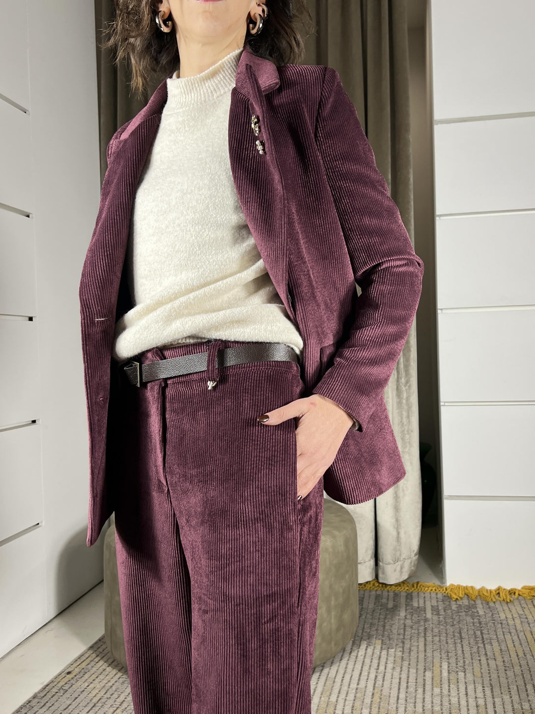 pantalone palazzo in velluto a coste vino A01N1062VINO PHILIA LOFT