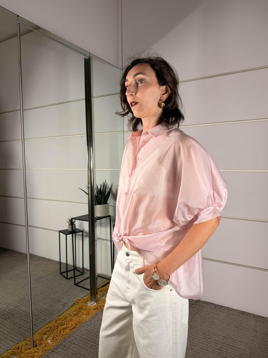 camicia rosa in voile manica corta TAB2383ROSA 40 VICOLO