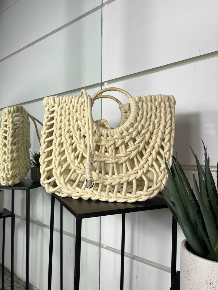 borsa beige a intreccio in corda con tracolla CE-2504BEIGE FEMME CAFE SELECTION
