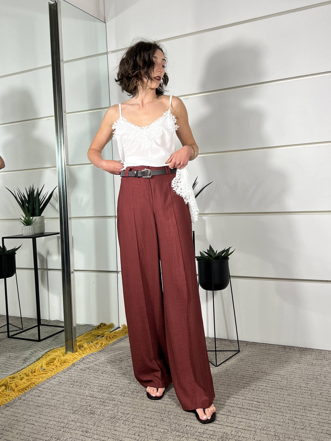 pantalone a palazzo con elastico nel retro bordeaux in viscosa PVI-Q289BORDEAU HAVE ONE