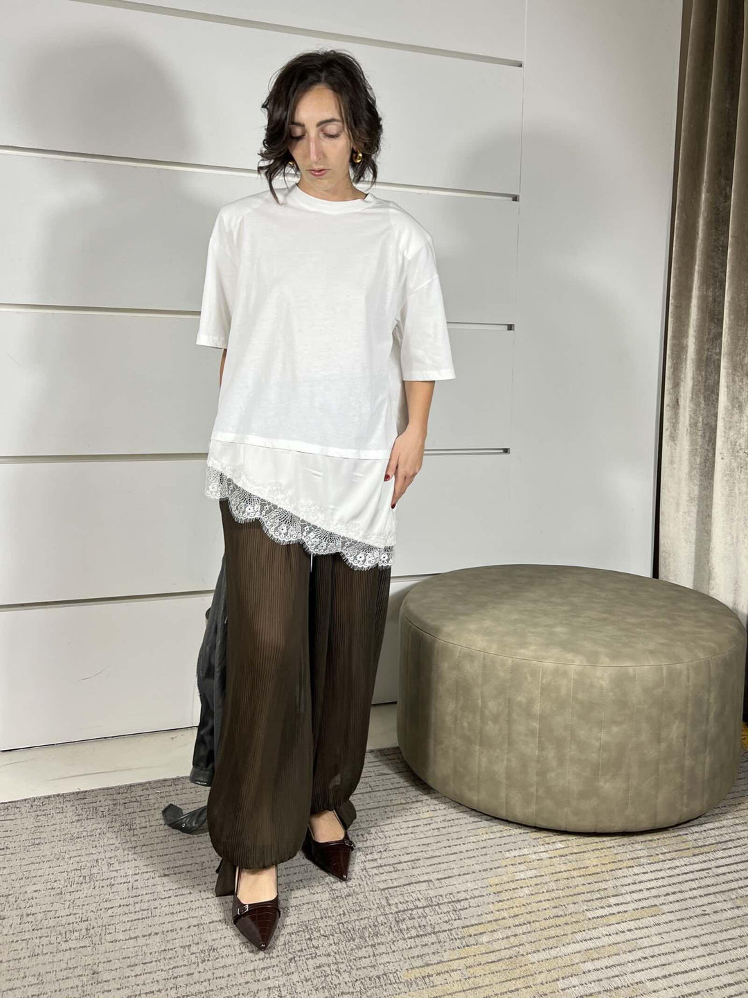 pantalone moro a palloncino plissè, con trasparenze PVS-P131MORO HAVE ONE