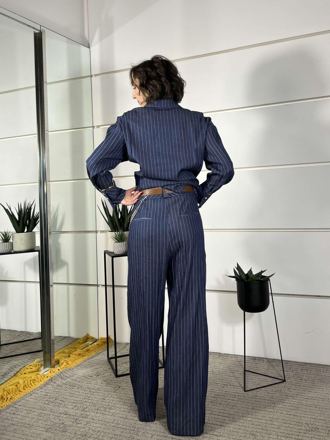 pantalone ampio gessato con cintura PVS-Q354BLU HAVE ONE