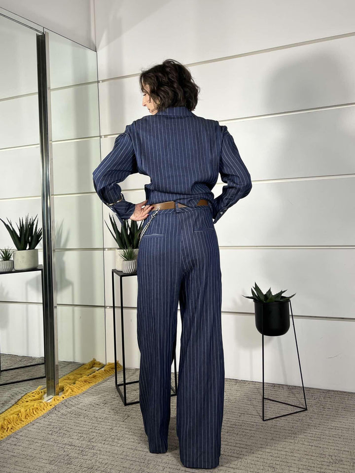 pantalone ampio gessato con cintura PVS-Q354BLU HAVE ONE
