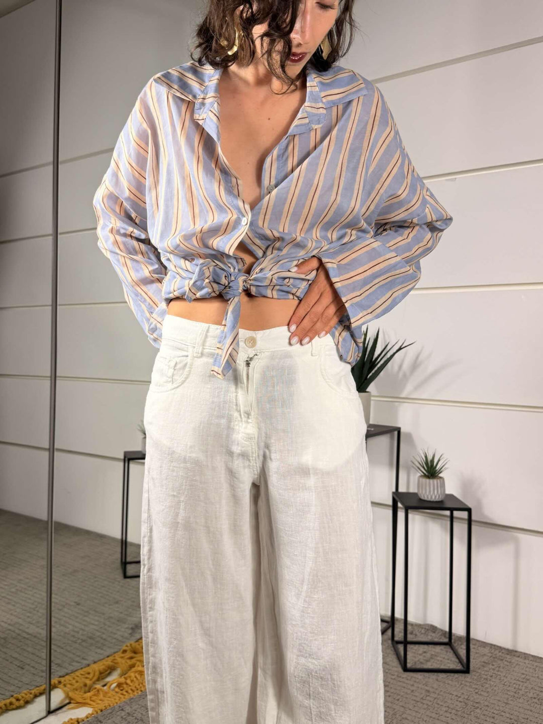 pantalone bianco in lino a palazzo JEDDIELINOBIANCO SUSY MIX