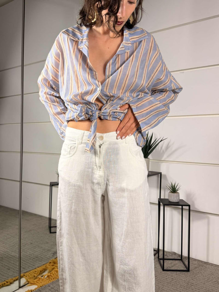 pantalone bianco in lino a palazzo JEDDIELINOBIANCO SUSY MIX